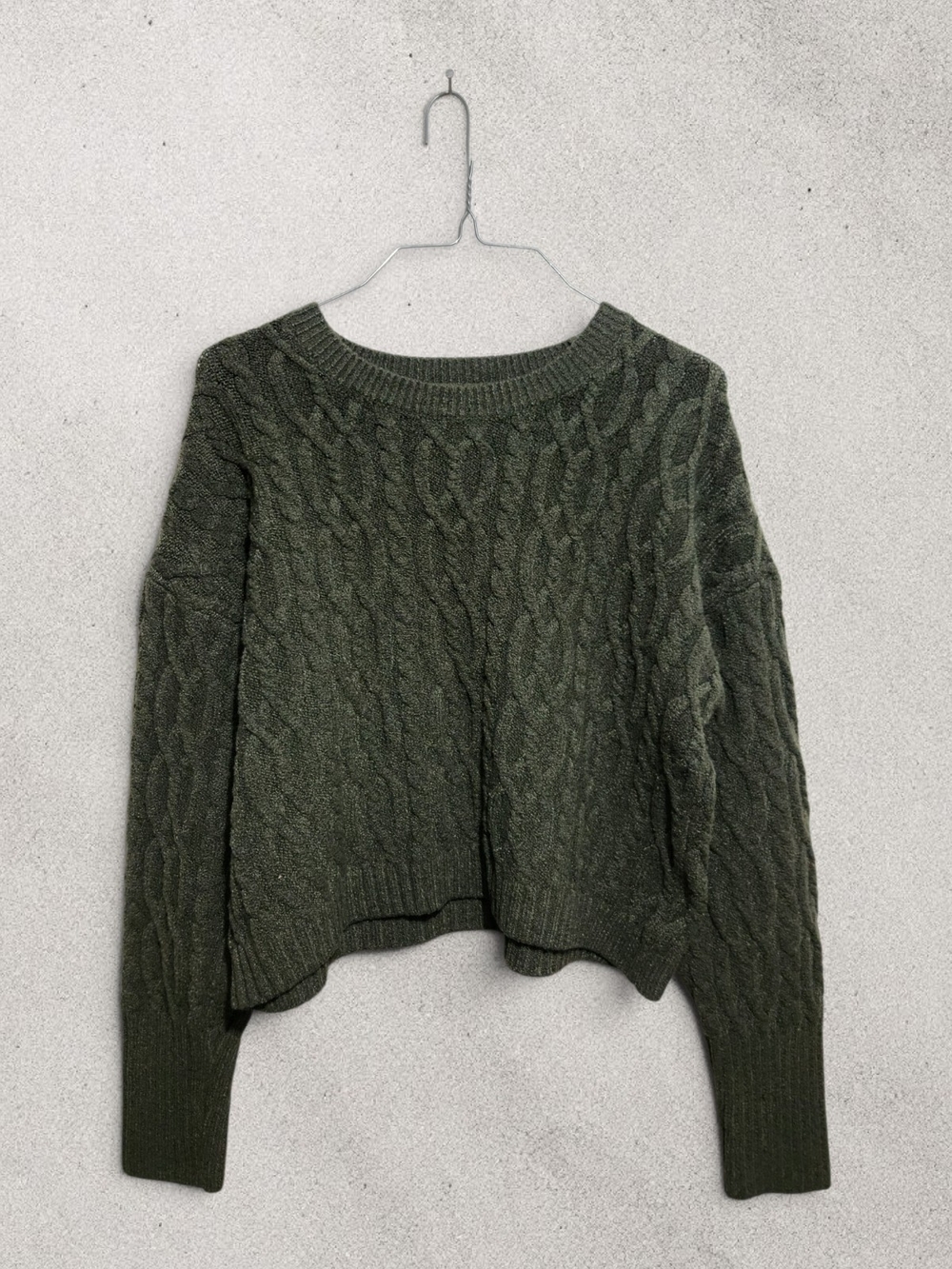 wild fable Olive Green Cable-Knit Crewneck Sweater